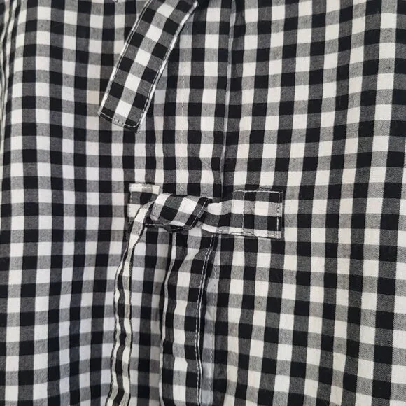 Retro Gingham Puff Sleeve Peplum Blouse Black White Size M - Picture 5 of 10